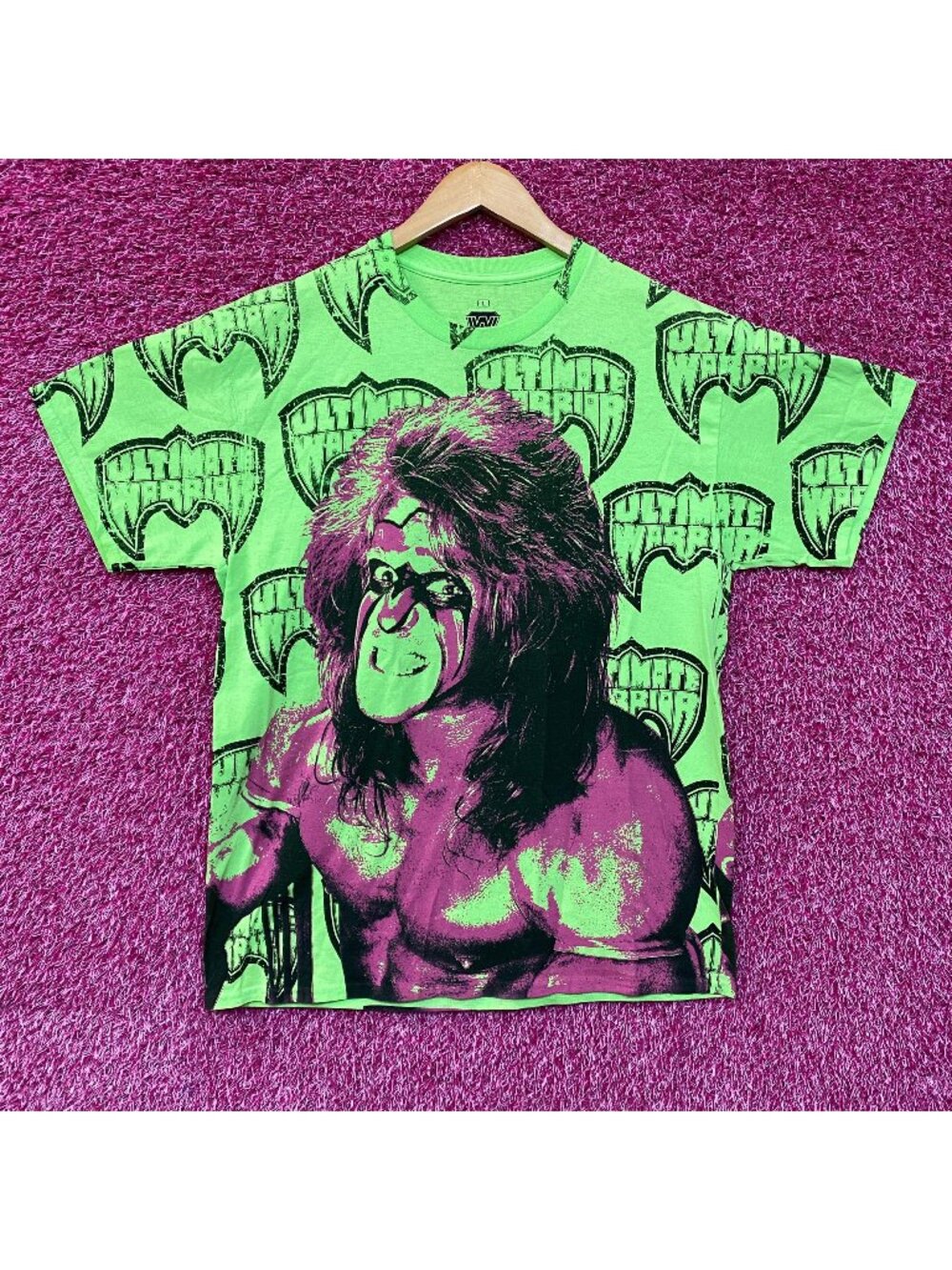 WWE Ripple Junction Neon Green The Ultimate Warrior Allover Print T-Shirt Size L